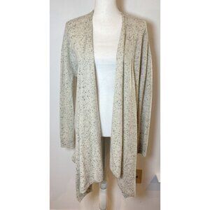 Lord & Taylor 100% Cashmere Cardigan Sweater Hi Lo Cream Gray Specks Large L